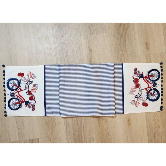 Pier 1 Beaded Embroidered Table Runner Patriotic Red White Blue VTG 13.5" x 71" - Picture 2 of 12